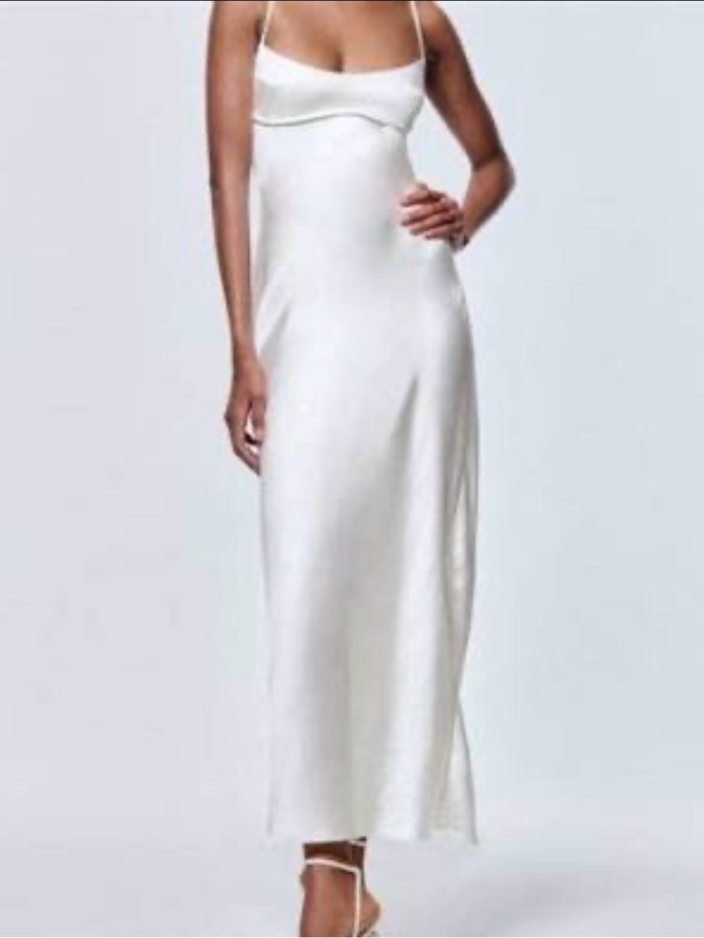 Zara White Satin Spaghetti-Strap Maxi Dress